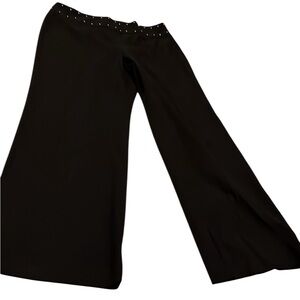 Sharagano size 12 black wide leg dress pants high rise silver studded waist